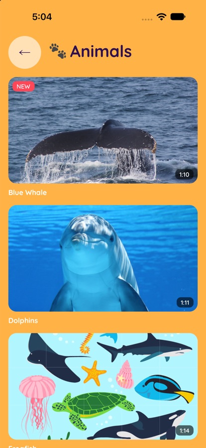 The Animals topic: large video cards for Blue Whale and Dolphins